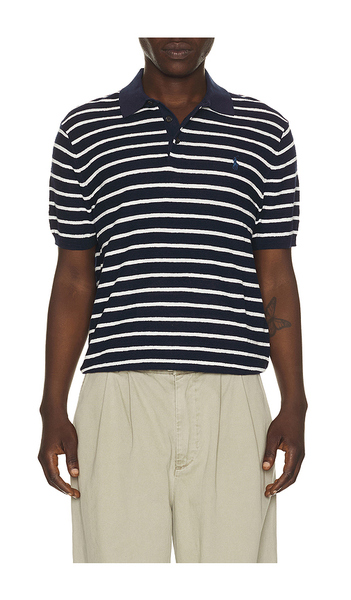  Polo Ralph Lauren Cotton Blend Textured 3 Button Placket Short Sleeve Polo Sweater En Blue. Taille S. Also En L, Xxl/2x. 