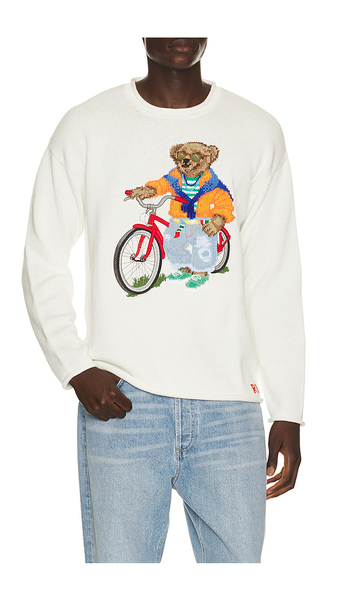  Polo Ralph Lauren Long Sleeve Cotton Novelty Harbor Island Bear Rollneck Sweater En White. Taille L. Also En Xl/1x. 