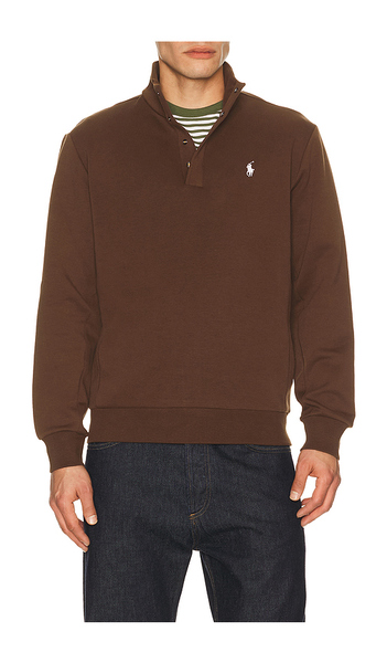  Polo Ralph Lauren Long Sleeve Double Knit Tech Snap Mocknock Pullover En Brown. Taille L. Also En M, S, Xl/1x, Xxl/2x. 