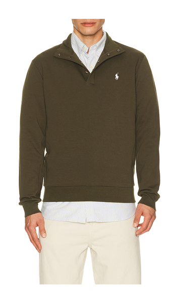  Polo Ralph Lauren Long Sleeve Double Knit Tech Snap Mocknock Pullover En Olive. Taille L. Also En M, S, Xl/1x, Xxl/2x. 