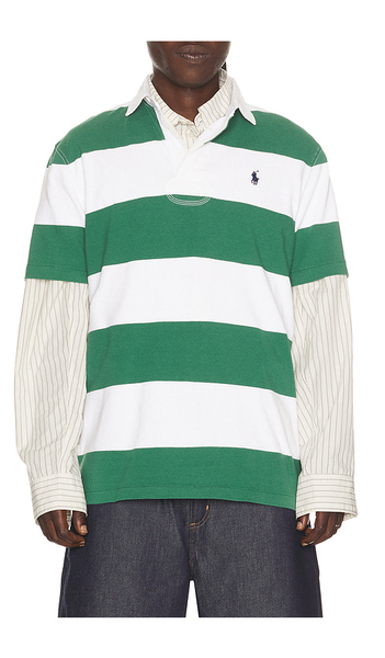  Polo Ralph Lauren Polo à Rayures Short Sleeve Jersey Knit Iconic Rugby En Dark Green,white. Taille L. Also En M, Xl/1x, Xxl/2x. 