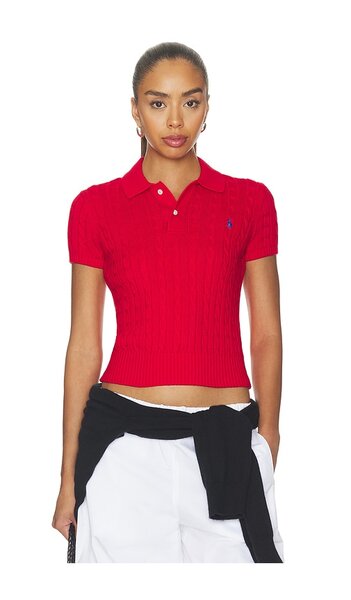  Polo Ralph Lauren Short Sleeve Collared Pullover Sweater En Red. Taille L. Also En M, S, Xl, Xs, Xxs. 