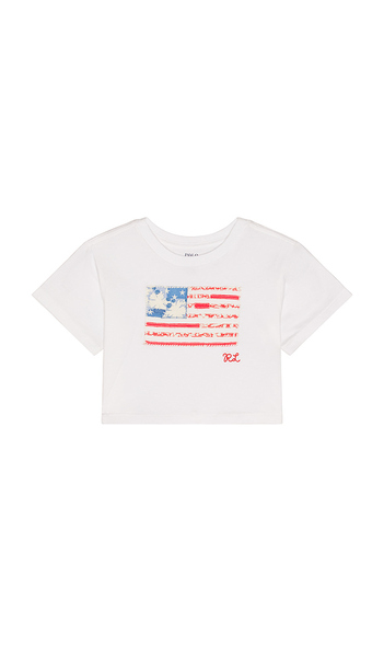  Polo Ralph Lauren Short Sleeve Jersey Knit Flag Boxy T-shirt En White. Taille 2. Also En 3, 4, 5. 