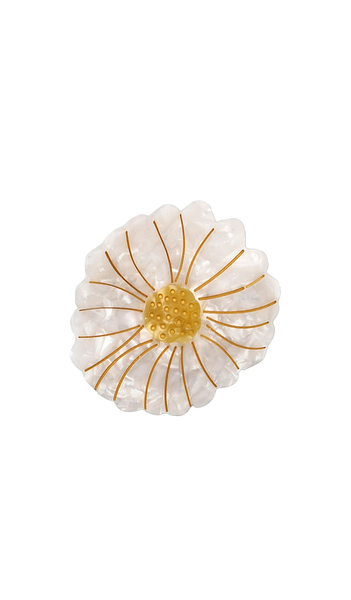  Solar Eclipse Barrette à Cheveux En Forme De Marguerite Peinte à La Main Hand-painted Daisy Lay Down Claw Clip En Ivory. 