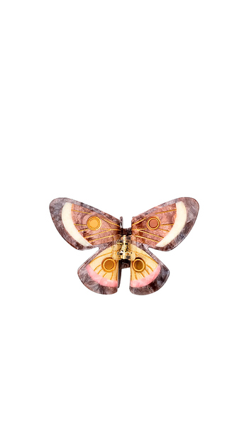 Solar Eclipse Pince à Cheveux En Soie Papillon Empereur Peinte à La Main Hand-painted Emperor Silk Moth Claw Hair Clip En Brown. 