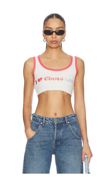  The Laundry Room I Heart Coors Light Super Crop Rib Tank Top En White. Taille L. Also En M, S, Xl, Xs. 