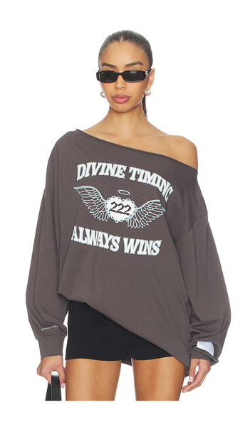  The Mayfair Group Haut à Manches Longues Et épaules Dénudées Bella Hadid En Grey. Taille L/xl. Also En . 