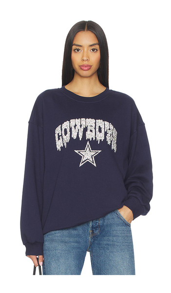  The Wild Collective Cowboys Oversized Crew Pullover With Crystal Rock En Navy. Taille S. Also En Xs. 