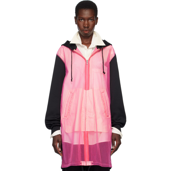  Comme Des Garçons Homme Plus Pull à Capuche Noir Et Rose En Jersey épais Et En Tulle De Nylon à Glissière 