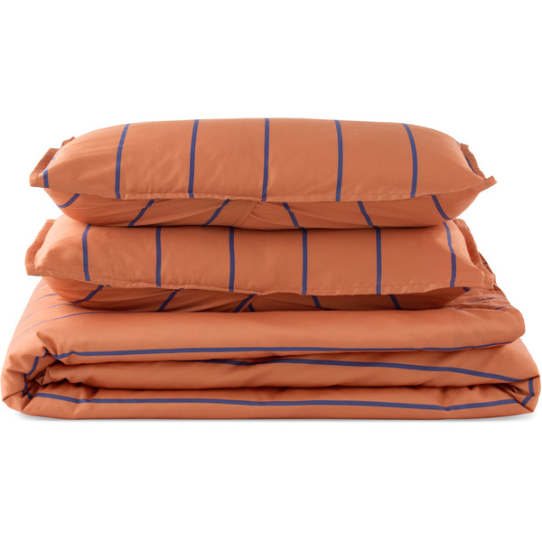  Dusen Dusen Ensemble De Couette Et Taies D'oreiller Terracotta Orange Et Mauve à Rayures, Grand Lit 