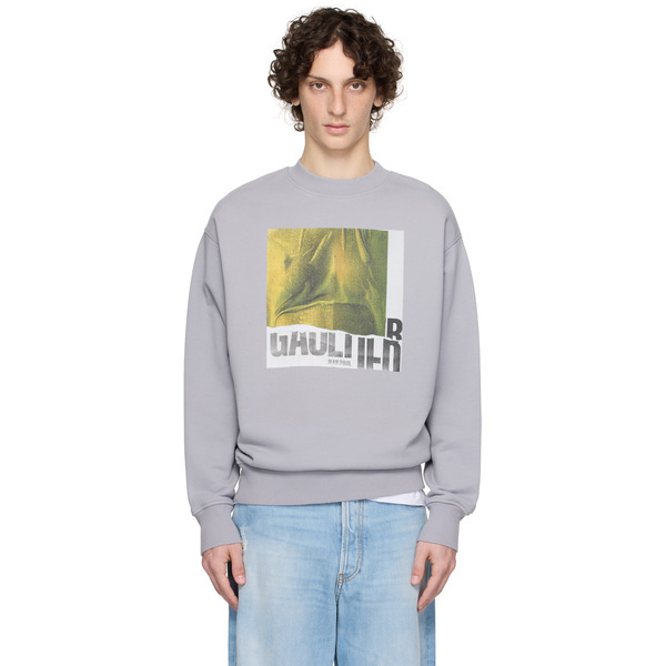  Jean Paul Gaultier Pull Molletonné Gris En Coton à Imprimé Water Et à Col Ras Du Cou Exclusif à Ssense 