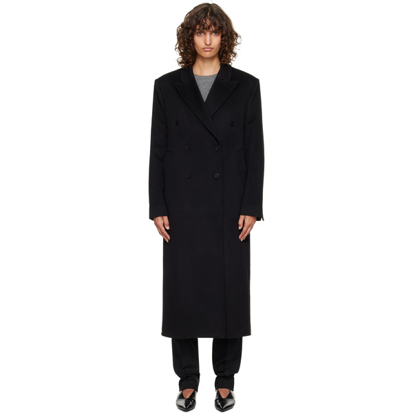  Loulou De Saison Manteau Long Rosco Noir à Double Boutonnage 