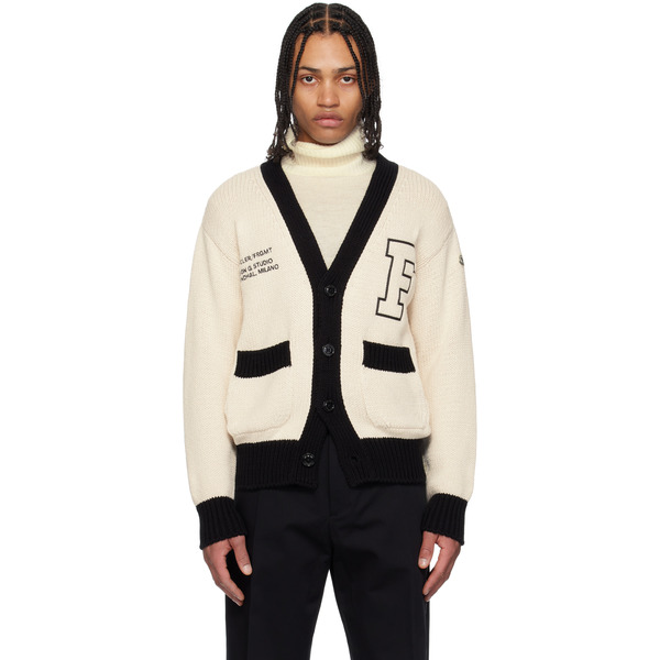  Moncler Genius Cardigan Blanc Cassé En Coton à Logo Et Texte Brodés - Moncler X Frgmt Hiroshi Fujiwara 