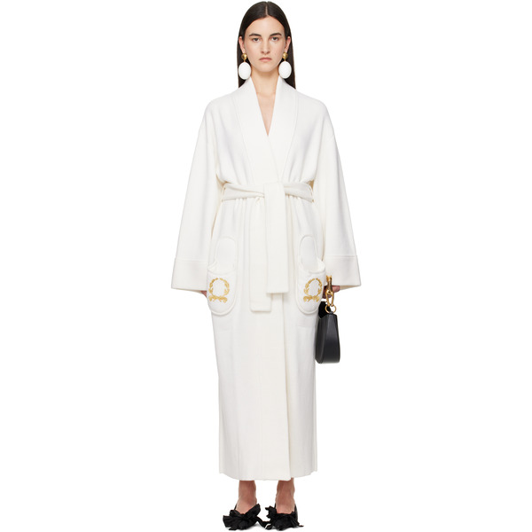  Moschino Manteau Long Blanc Cassé à Poches De Style Pantoufle 
