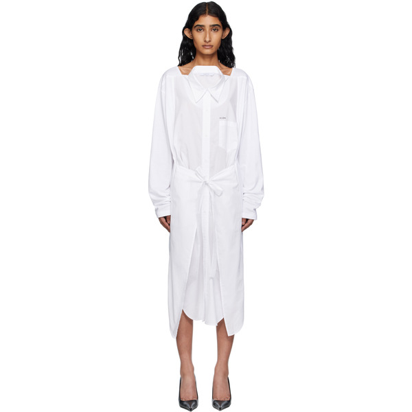  Pushbutton Robe Midi Blanche à Col Transformable 