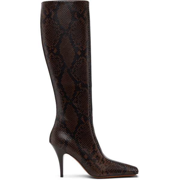  Stella Mccartney Bottes Hauteur Genou à Talon Aiguille Brunes En Cuir Gaufré Façon Serpent Et à Bout Carré 