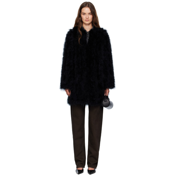  Yves Salomon Manteau Long Noir En Plumes 