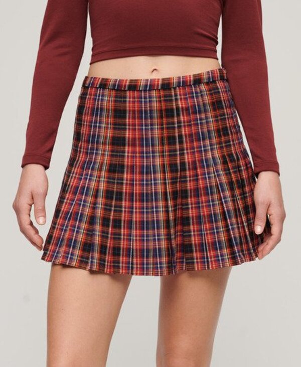  Superdry Aux Femmes Vérifier Mini Jupe à Carreaux à Taille Mi Haute, Rouge, Bleu Et Noir, Taille: 36 