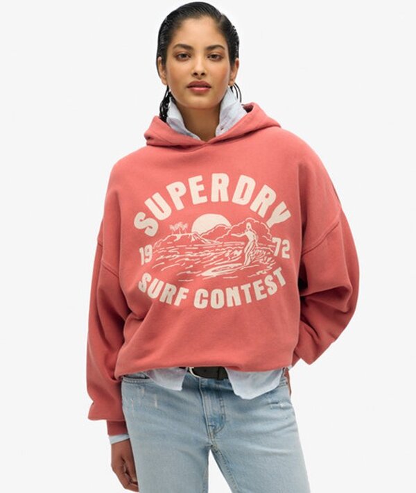  Superdry Femme Coton Imprimé De Logo Lo Fi Outdoor Sweat à Capuche Oversize, Rose & Crème   Taille: 36 