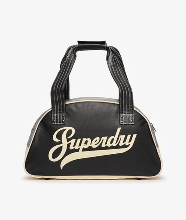 Superdry Femme Impression De Logo Retro Alumni Sac De Bowling, Noir, Gris & Crème   Taille: 46x26x21cm 