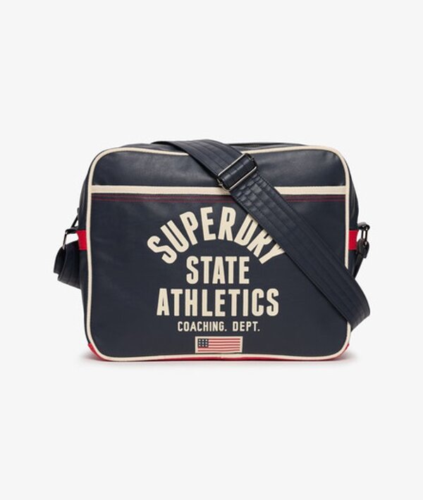  Superdry Homme Graphique Imprimé Retro Alumni Sac Messenger, Bleu Marine & Crème   Taille: 28.5x17.5x10cm 