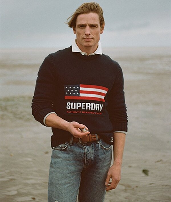  Superdry Homme Pull En Maille Vintage Athletic Bleu Marine, Blanc Et Rouge Tricoté, Taille: L Taille: L 
